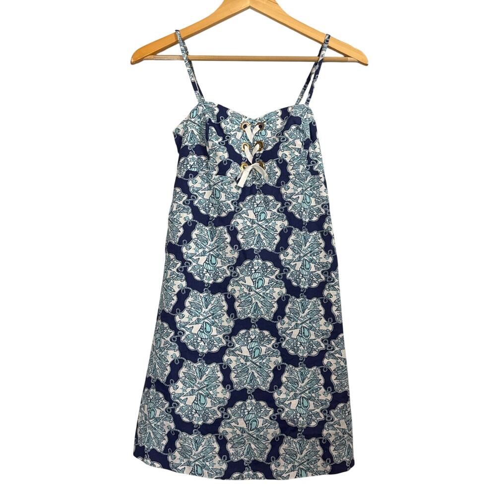 Lilly Pulitzer Blue Mini Dress Size 00 Sleeveless Strappy Sundress Paisley Print